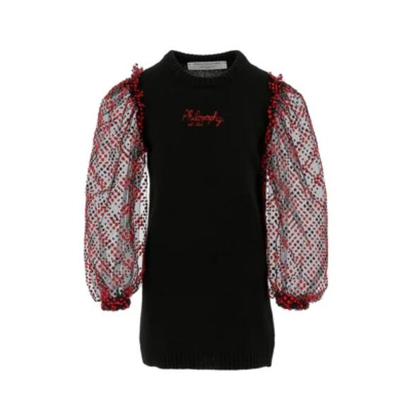 Philosophy Di Lorenzo Serafini Girls Black/RedPolka Dot Tulle Knit Dress  size 8